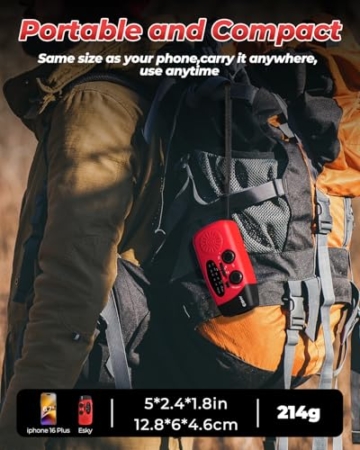 Solar Radio, Esky Kurbelradio AM/FM Wasserdicht Tragbare Radios SOS Alarm Notfallradio mit Power Bank LED Taschenlampe 260g Ultra Tragbares Notfallradio für Notfall Wandern Ourdoor - 4