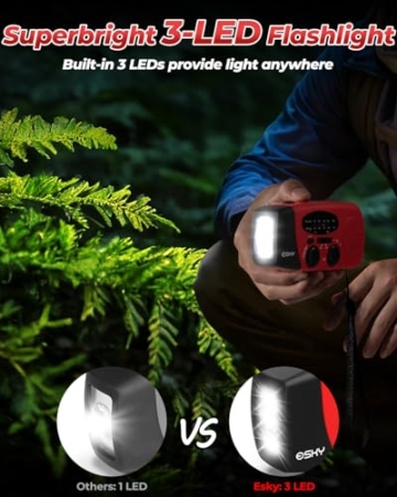 Solar Radio, Esky Kurbelradio AM/FM Wasserdicht Tragbare Radios SOS Alarm Notfallradio mit Power Bank LED Taschenlampe 260g Ultra Tragbares Notfallradio für Notfall Wandern Ourdoor - 5