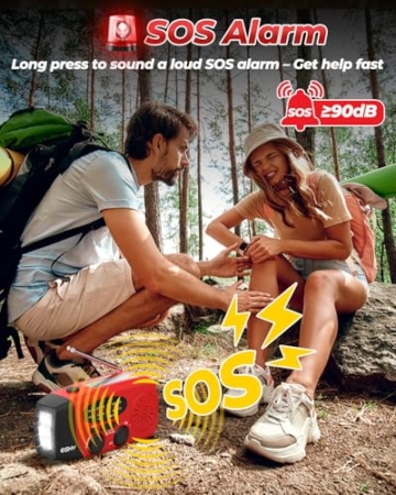 Solar Radio, Esky Kurbelradio AM/FM Wasserdicht Tragbare Radios SOS Alarm Notfallradio mit Power Bank LED Taschenlampe 260g Ultra Tragbares Notfallradio für Notfall Wandern Ourdoor - 6