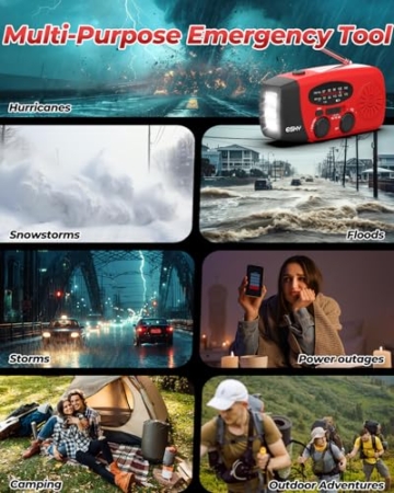 Solar Radio, Esky Kurbelradio AM/FM Wasserdicht Tragbare Radios SOS Alarm Notfallradio mit Power Bank LED Taschenlampe 260g Ultra Tragbares Notfallradio für Notfall Wandern Ourdoor - 8
