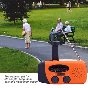 Solar Radio, Tragbar Kurbelradio Dynamo Radio mit AM/FM, Notfall Radio mit Kurbel, 2000mAh Wiederaufladbare Powerbank,LED Taschenlampe,USB-Handy-Lader für Camping Ourdoor orangefarben - 4