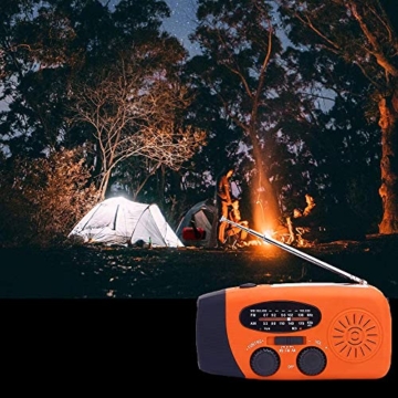 Solar Radio, Tragbar Kurbelradio Dynamo Radio mit AM/FM, Notfall Radio mit Kurbel, 2000mAh Wiederaufladbare Powerbank,LED Taschenlampe,USB-Handy-Lader für Camping Ourdoor orangefarben - 5