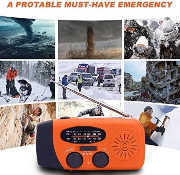 Solar Radio, Tragbar Kurbelradio Dynamo Radio mit AM/FM, Notfall Radio mit Kurbel, 2000mAh Wiederaufladbare Powerbank,LED Taschenlampe,USB-Handy-Lader für Camping Ourdoor orangefarben - 6