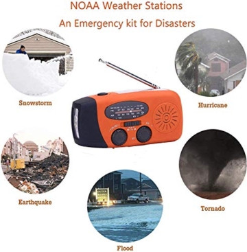 Solar Radio, Tragbar Kurbelradio Dynamo Radio mit AM/FM, Notfall Radio mit Kurbel, 2000mAh Wiederaufladbare Powerbank,LED Taschenlampe,USB-Handy-Lader für Camping Ourdoor orangefarben - 9