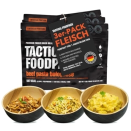Tactical Foodpack 3er Set - 3 Gefriergetrocknete Mahlzeit (mit Fleisch) für Camping, Survival Outdoor Nahrung. Tracking oder Notfallrucksack – Fertiggerichte wie hausgemacht zum Verzehr bereit - 1