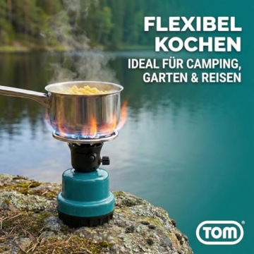 TOM Adventure Gas Campingkocher Set mit 4 x Butan Gaskartusche – 1 - flammig – Piezo-Zündung – Kartuschenkocher für Camping, Festivals & Outdoor Aktivitäten oder als Kohleanzünder - 8
