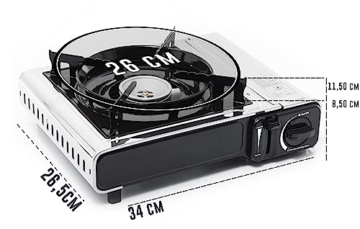 TruWare Gaskocher Set mit 8 Gaskartuschen, Grillplatte & Herdkreuz – Campingkocher mit 2,3 kW Leistung & Transportkoffer (edelstahl) - 3